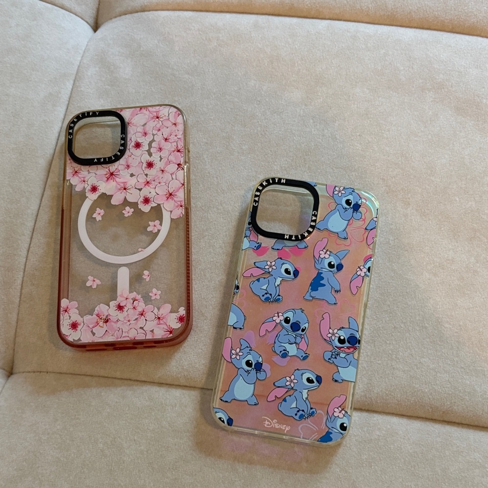 Disney Stitch and Floral iPhone Cases - Pink and Clear
